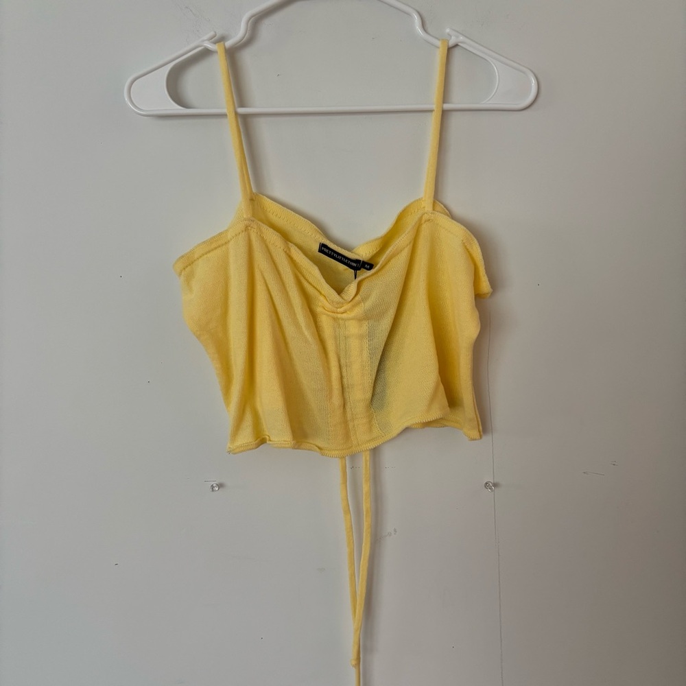 brand new! pretty little thing Lemon Ruched Front Knitted Strappy cropped tank